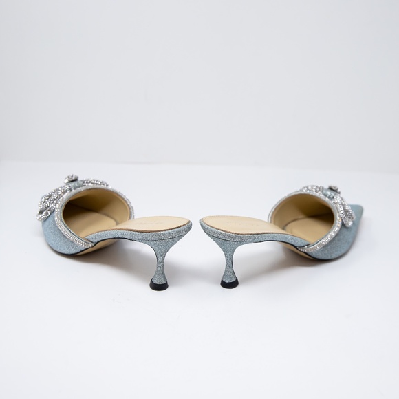 NEW Mach &; Mach Double Crystal Jewel Bow Pointed Toe Heels Shoes Blue Silver - Picture 5 of 6